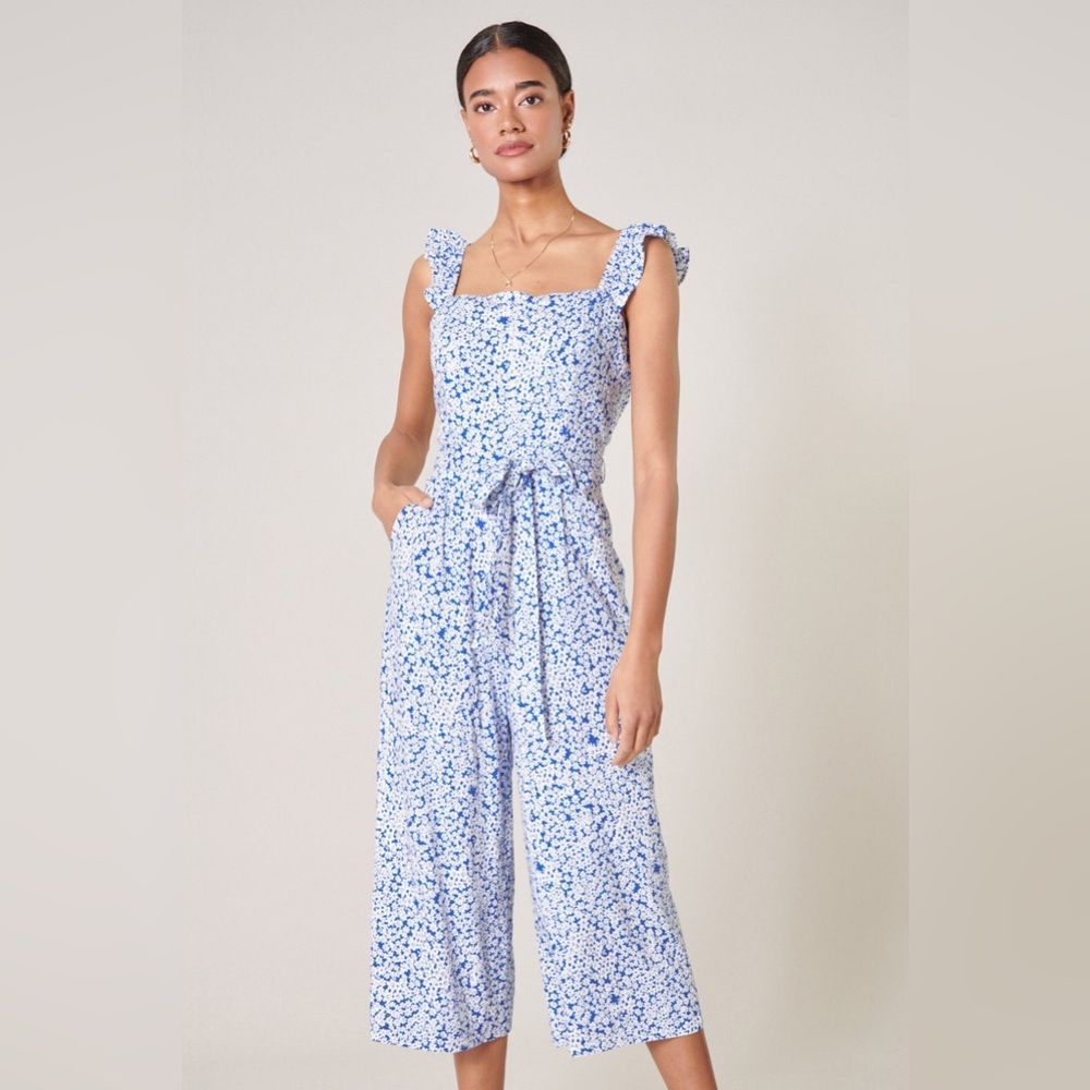 Sugar lips blue floral jumpsuit size M